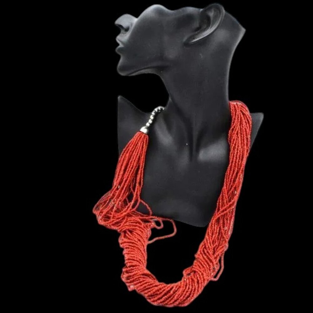 Vintage Multi Strand Coral Bead Statement Necklace 30 Strands